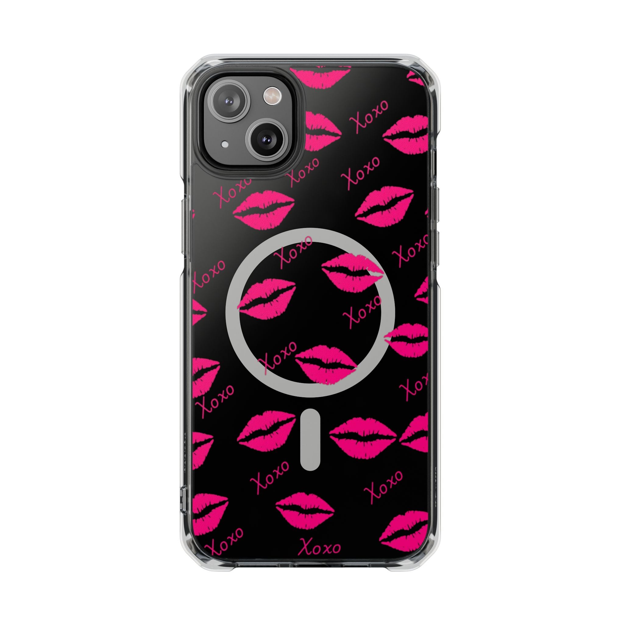 Clear Magnetic Phone Case — Pink Kiss XOXO Pattern