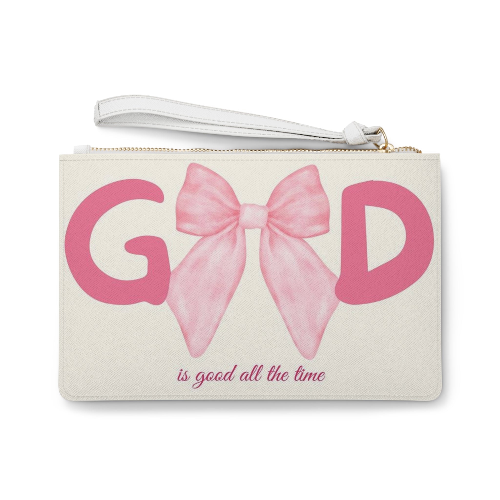 Clutch Bag — "Good is Good All the Time" Pink Bow Wristlet