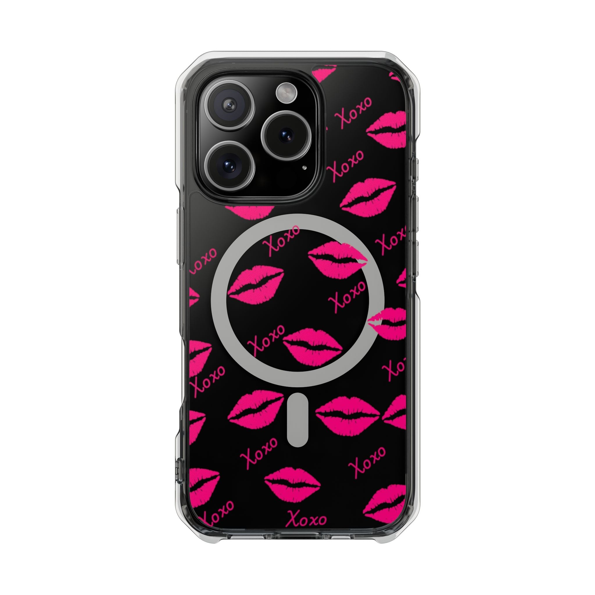Clear Magnetic Phone Case — Pink Kiss XOXO Pattern