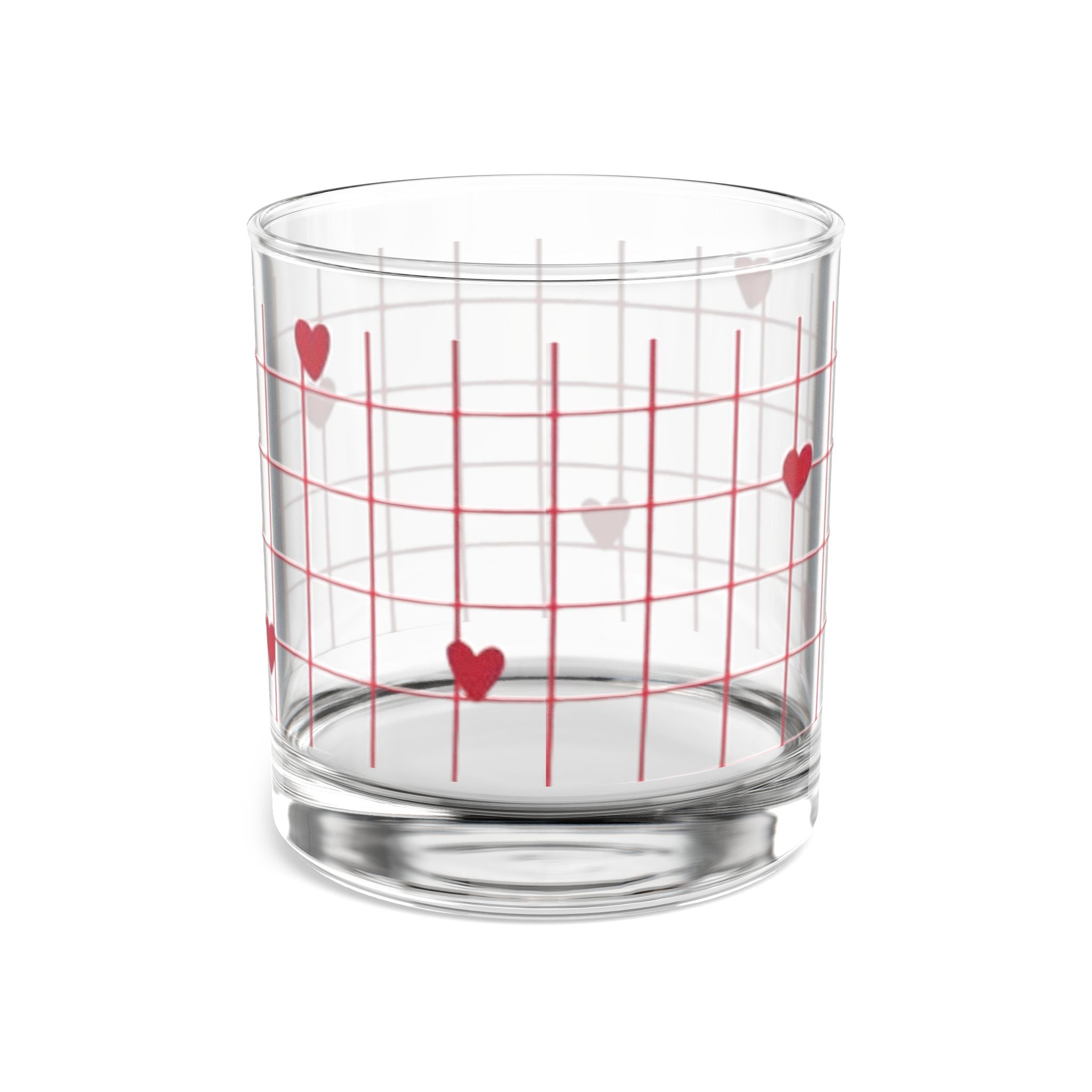 10oz Heart Grid Rocks Glass cup— Valentine Cocktail Whiskey Glass