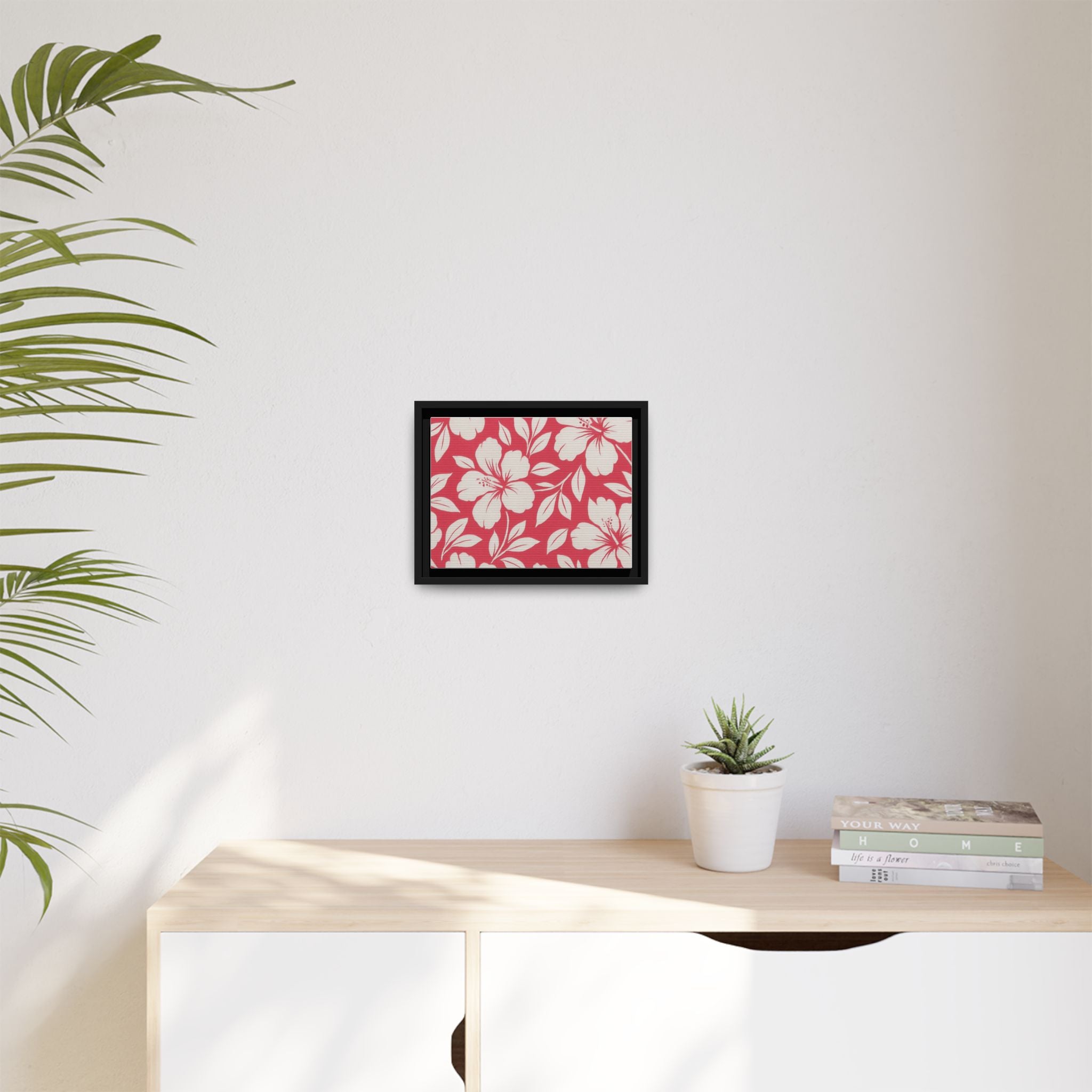 Framed Hibiscus Floral Matte Canvas — Tropical Pink Wall Art