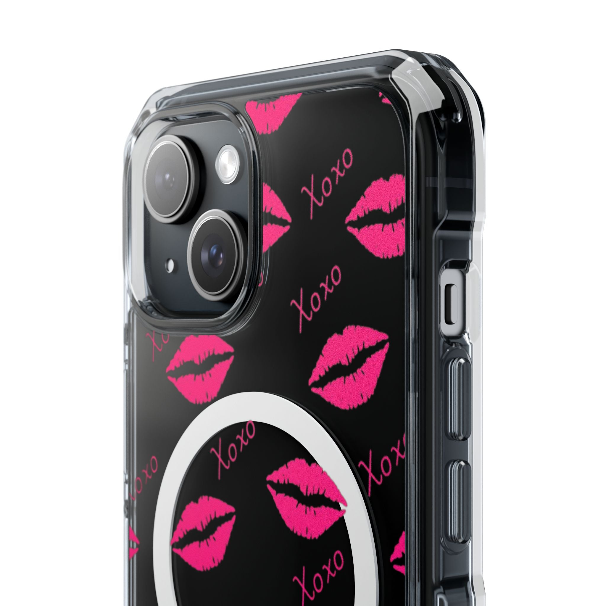 Clear Magnetic Phone Case — Pink Kiss XOXO Pattern