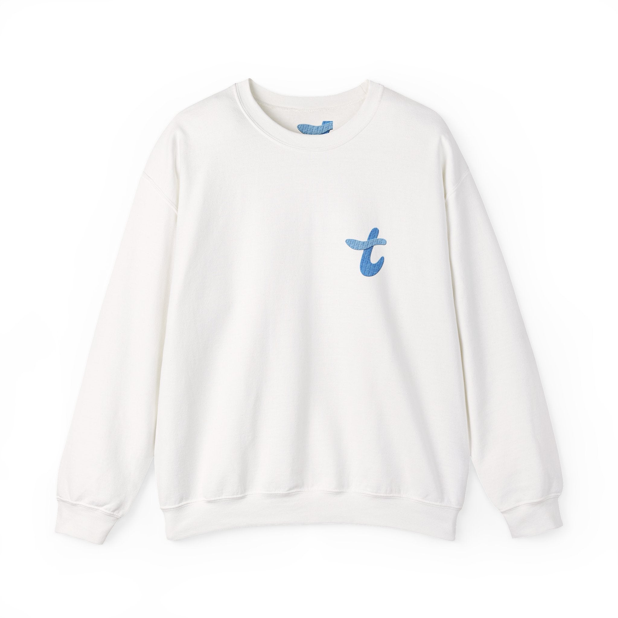 Embroidered Blue 't' Crewneck Sweatshirt – Minimal Logo Casual Pullover