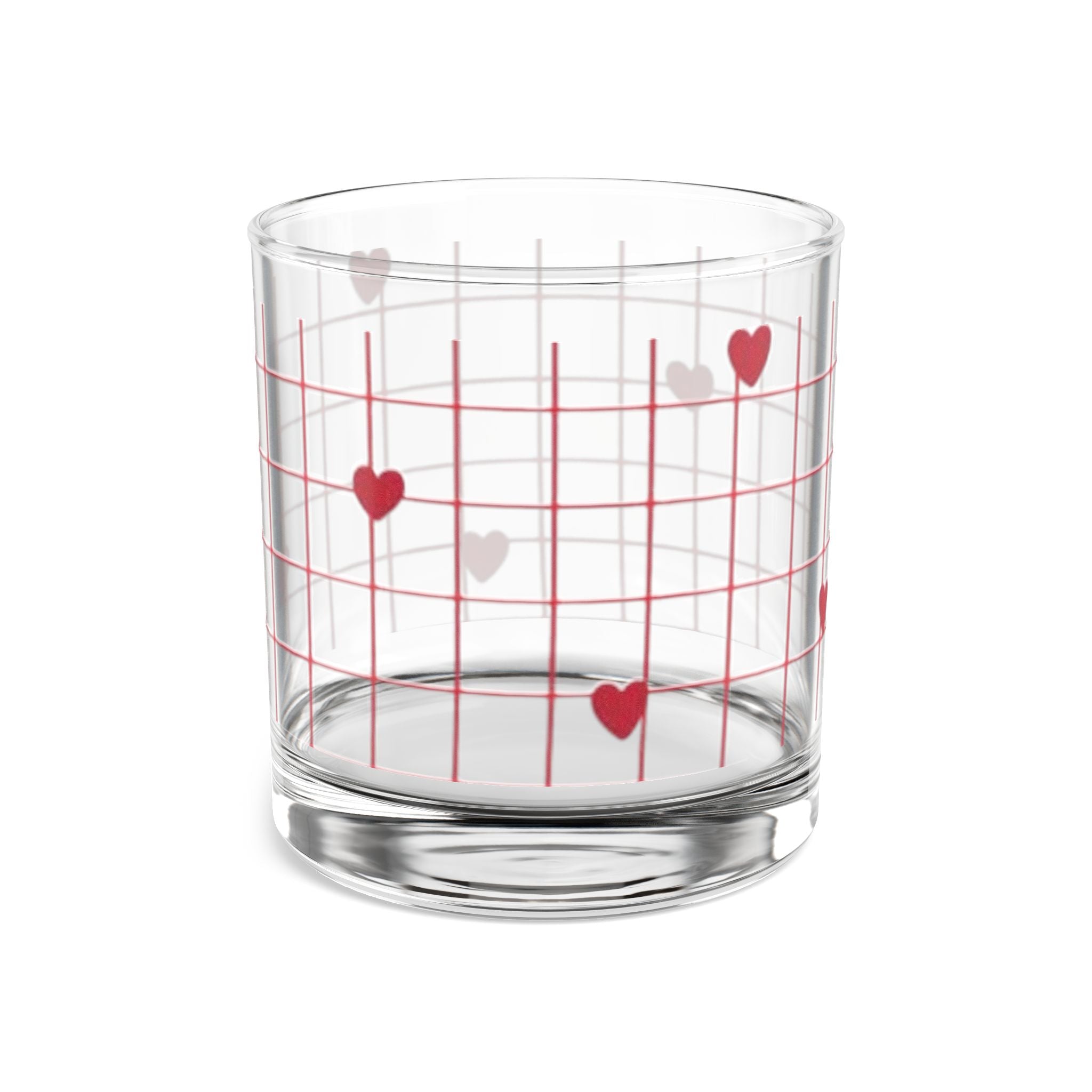 10oz Heart Grid Rocks Glass cup— Valentine Cocktail Whiskey Glass