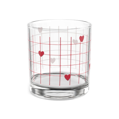 10oz Heart Grid Rocks Glass cup— Valentine Cocktail Whiskey Glass