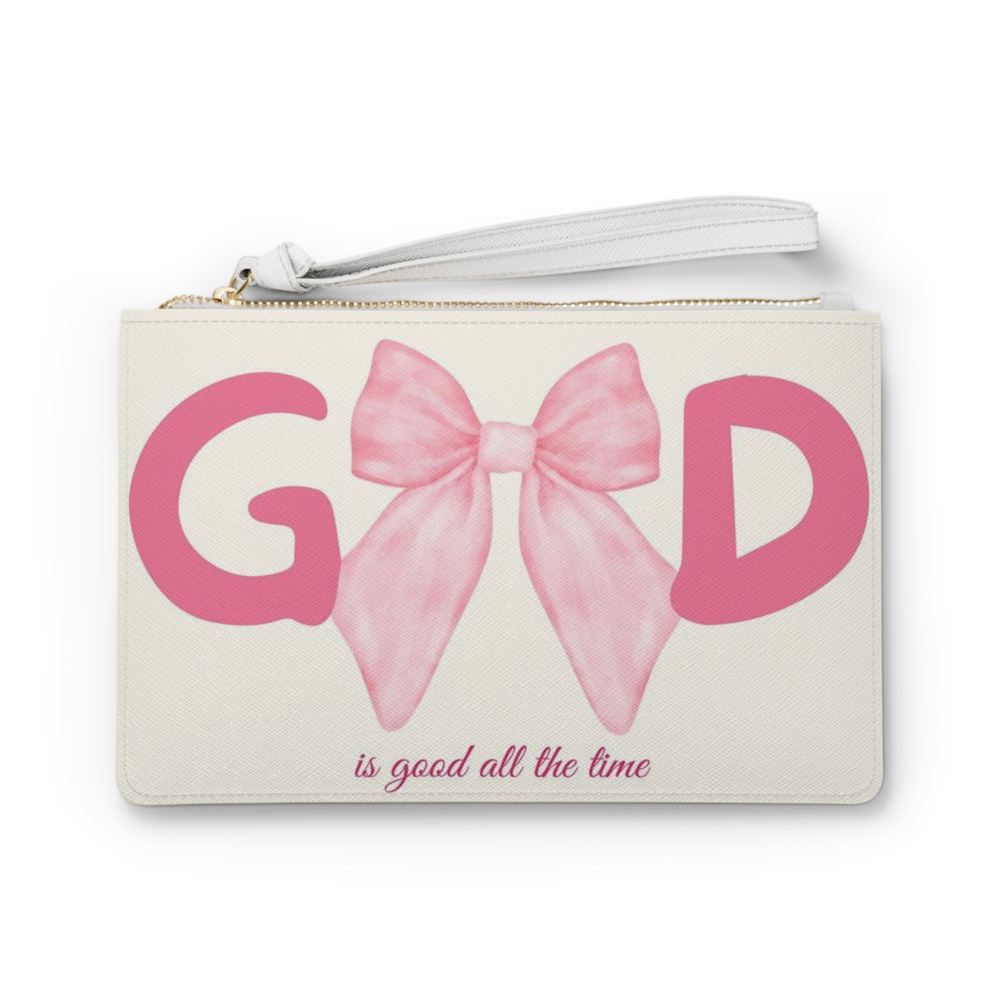 Clutch Bag — "Good is Good All the Time" Pink Bow Wristlet