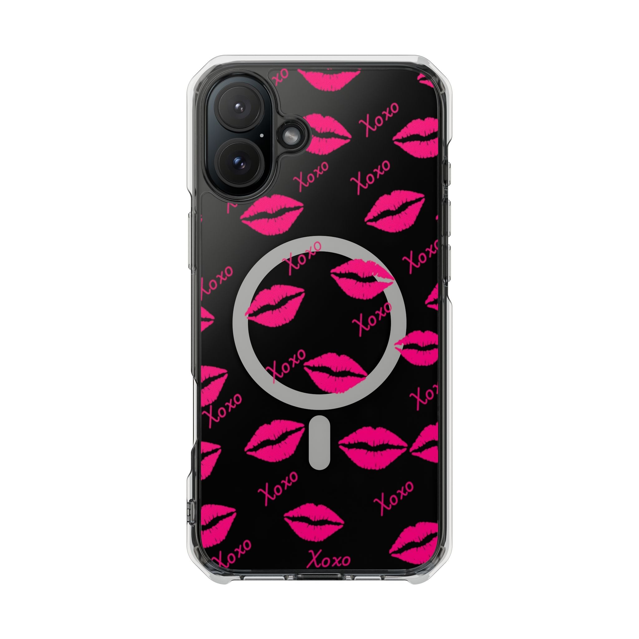 Clear Magnetic Phone Case — Pink Kiss XOXO Pattern