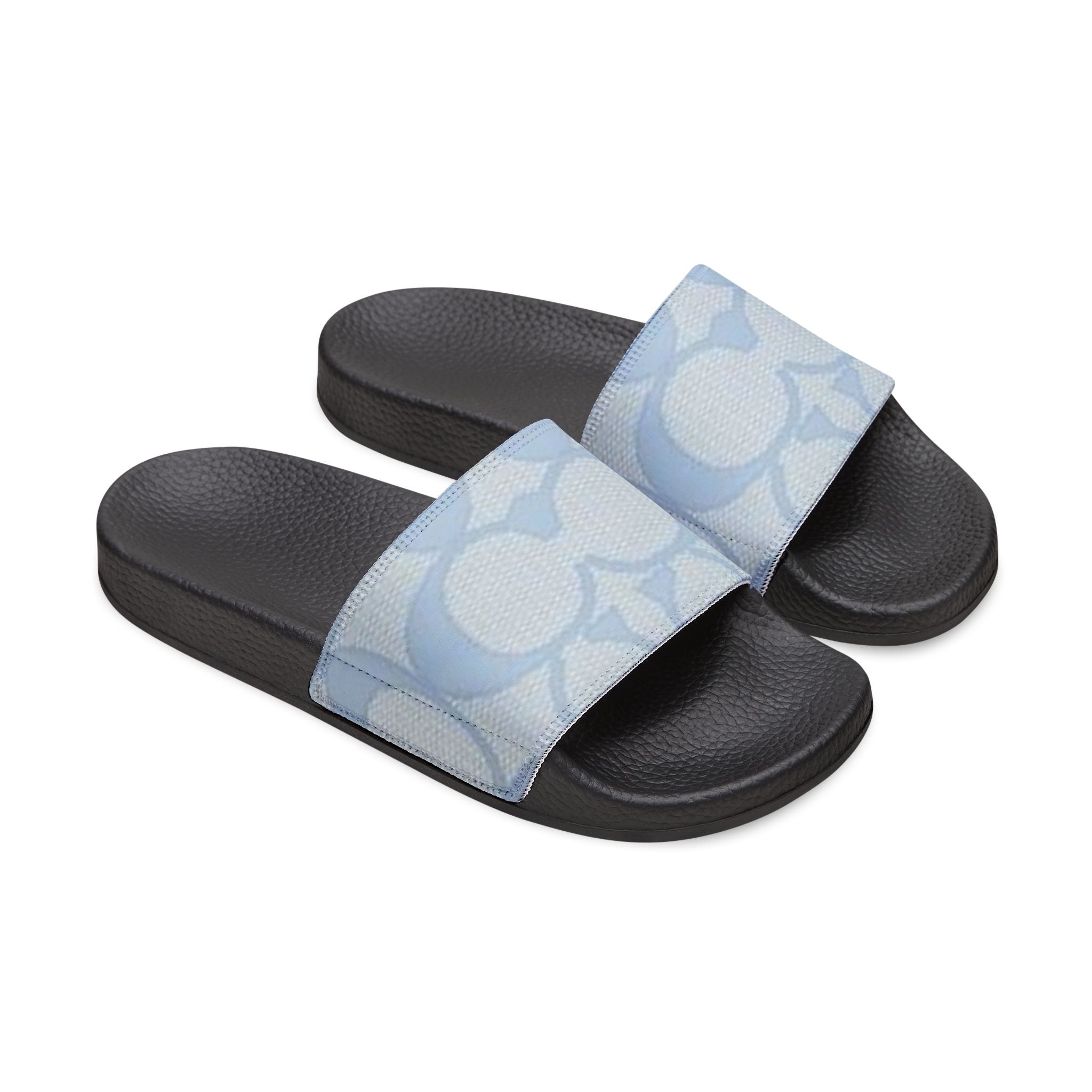 Women's Slide Sandals — Light Blue Patterned Removable-Strap Slides